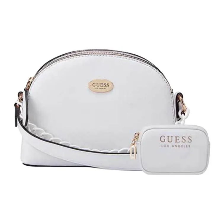 GUESS Cross-Stitch Leather Round Crown Crossbody Bag Women's White-0