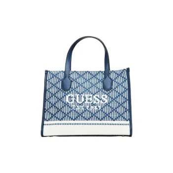 GUESS Canvas Tote Bag Shopping Bag Portable Canvas Bag Regular Women's Blue