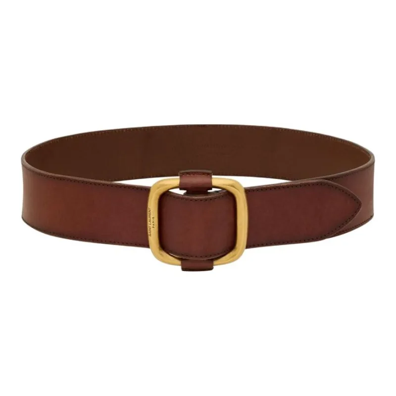SAINT LAURENT Solid Color Design Calfskin Leather Belts Unisex Brown 4.5cm-1
