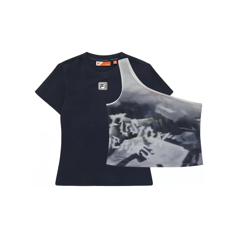 FILA FUSION SS24 T Shirt Women's Two Piece Set Dark Abyss Blue-2