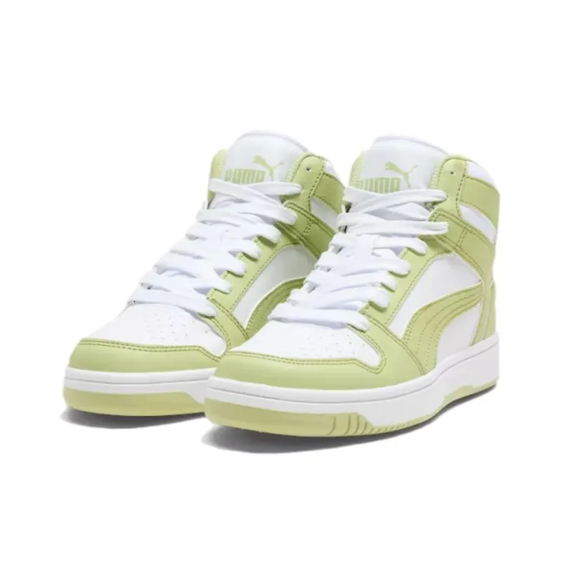 PUMA Rebound Layup Anti-Slip Wear-Resistant High-Top Skateboard Shoes Women's White Green-2