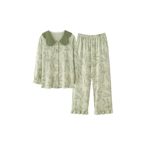GANGSHA Pajama Set Women's Yellow Green