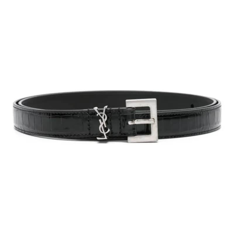 SAINT LAURENT Cassandre Crocodile-embossed Belt-1