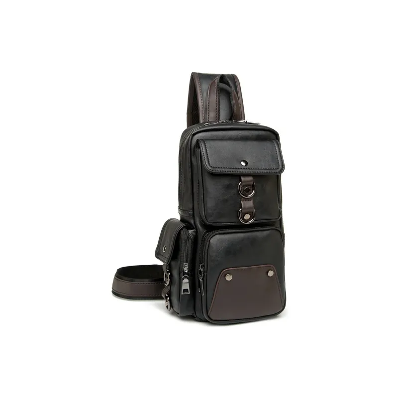 VIHUS Microfiber Synthetic Leather One Shoulder Crossbody Sling Bags Large Size Men's Black-1