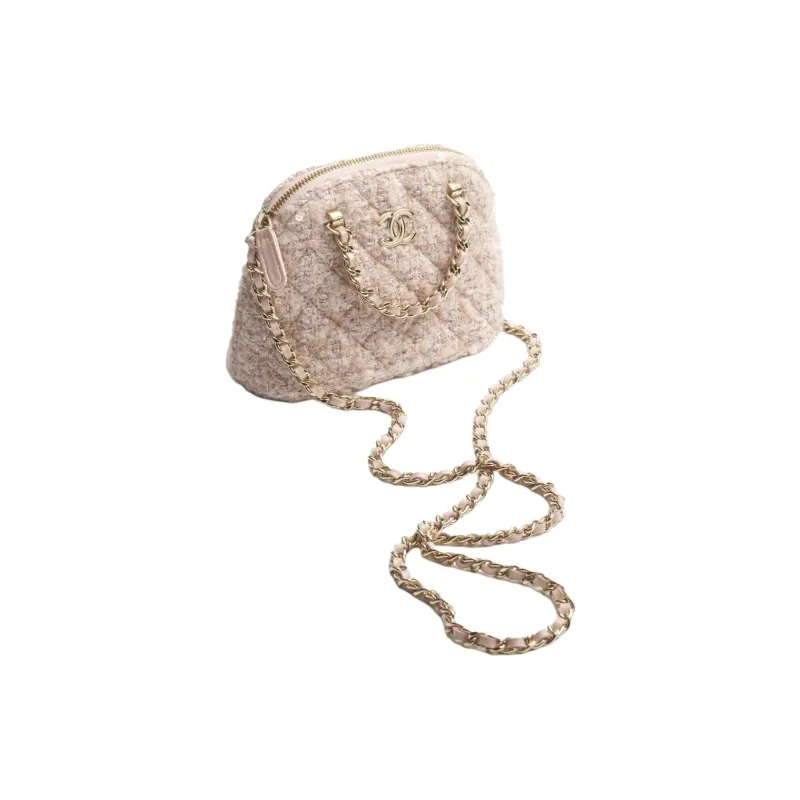 CHANEL Wool Tweed Sequins Shoulder Bag, Crossbody Bag, Handbag Women's Light Pink & Beige-1