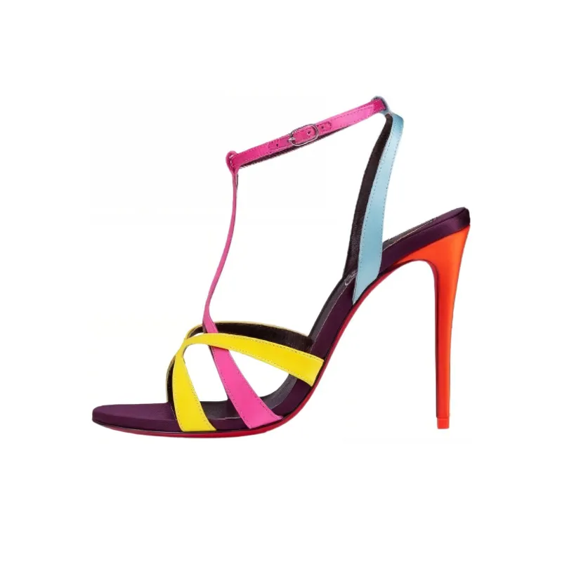 CL One Strap Sandals 10cm Women's Pink Yellow Blue-0