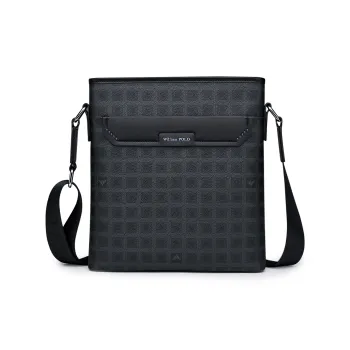WilliamPOLO PVC Shoulder Bag Men's Black Grid Pattern