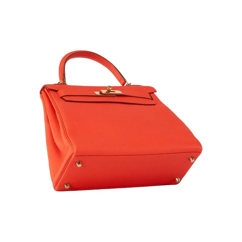 HERMES Kelly Togo Calfskin Kelly Bag Handbags Women's 9T Capucine Orange Red-3