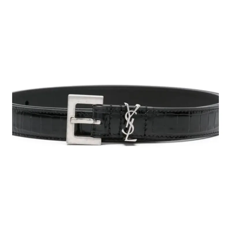 SAINT LAURENT Cassandre Crocodile-embossed Belt-2