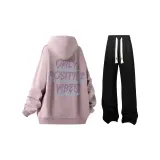 Dusty Pink Hoodie+097 Black Casual Pants