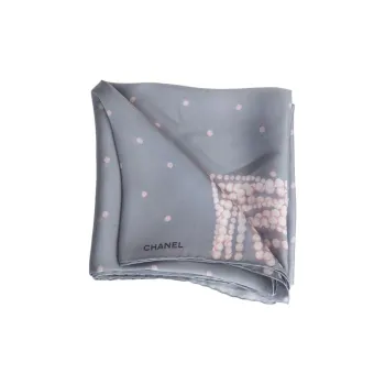 CHANEL 2000s Pearl print Silk Scarf