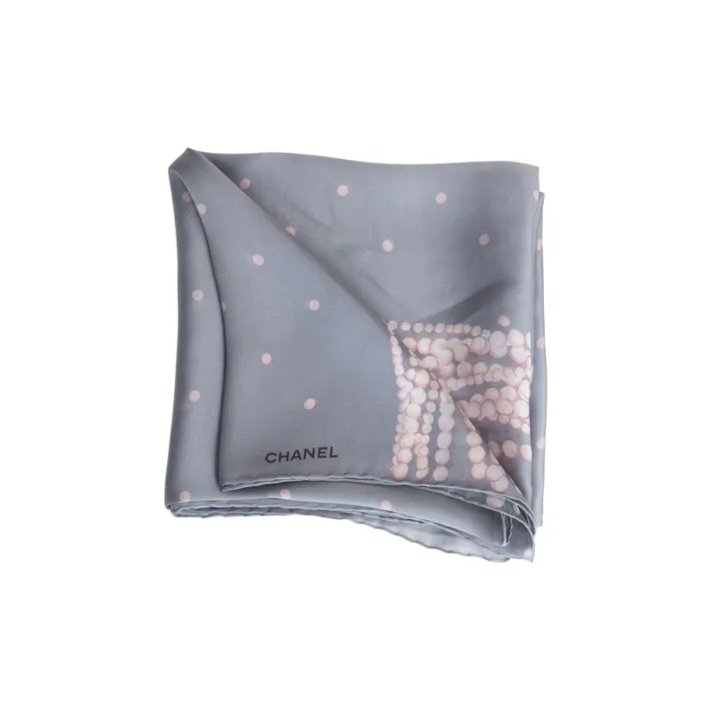 CHANEL 2000s Pearl print Silk Scarf-0
