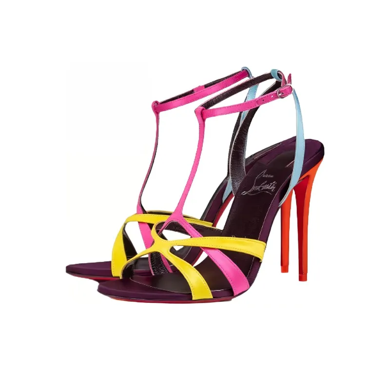 CL One Strap Sandals 10cm Women's Pink Yellow Blue-2