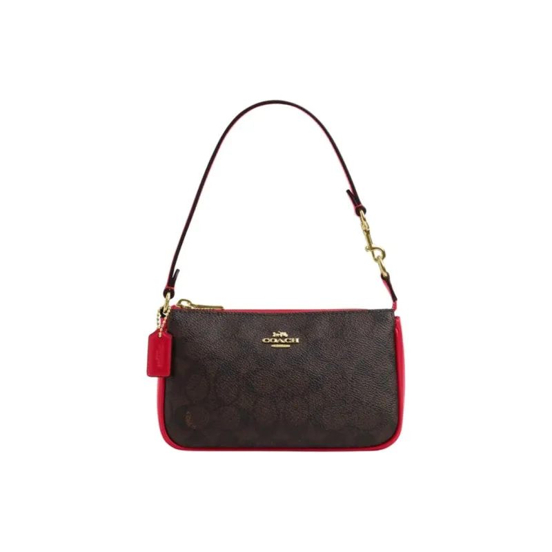 COACH Nolita PVC With Skin One Shoulder Handbags Small Size Women's Dark Brown & Red-0