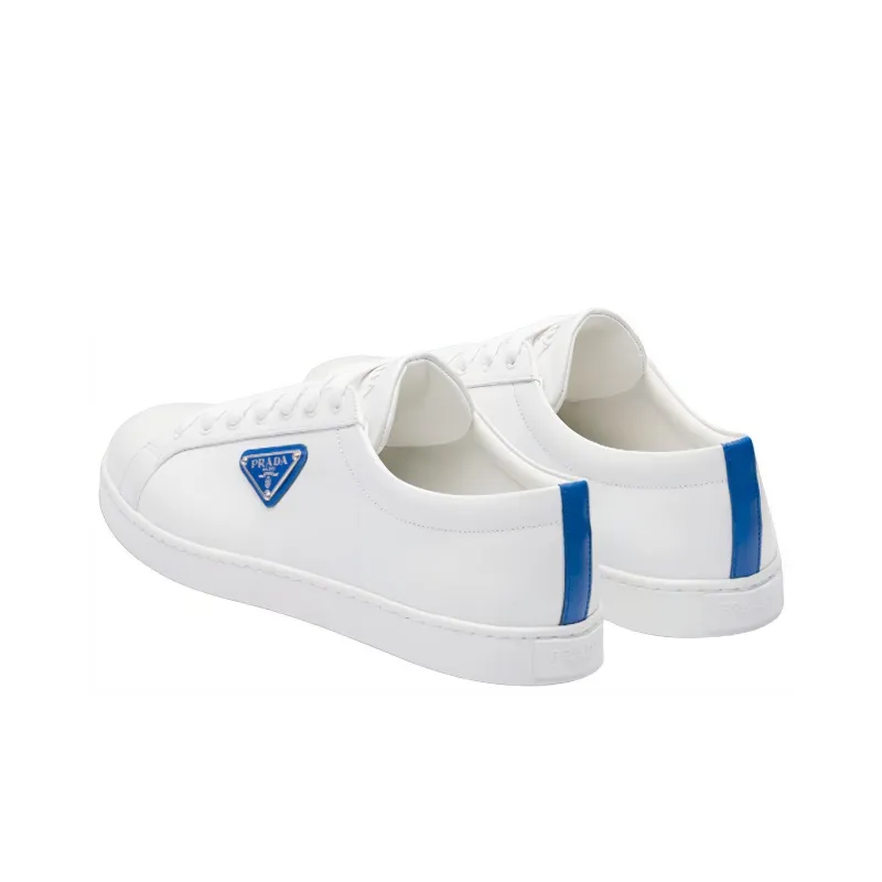 PRADA Brushed Sneakers Leather White White Cobalt Blue-4