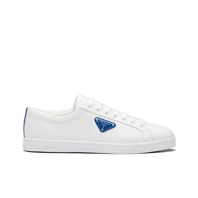 PRADA Brushed Sneakers Leather White White Cobalt Blue-1