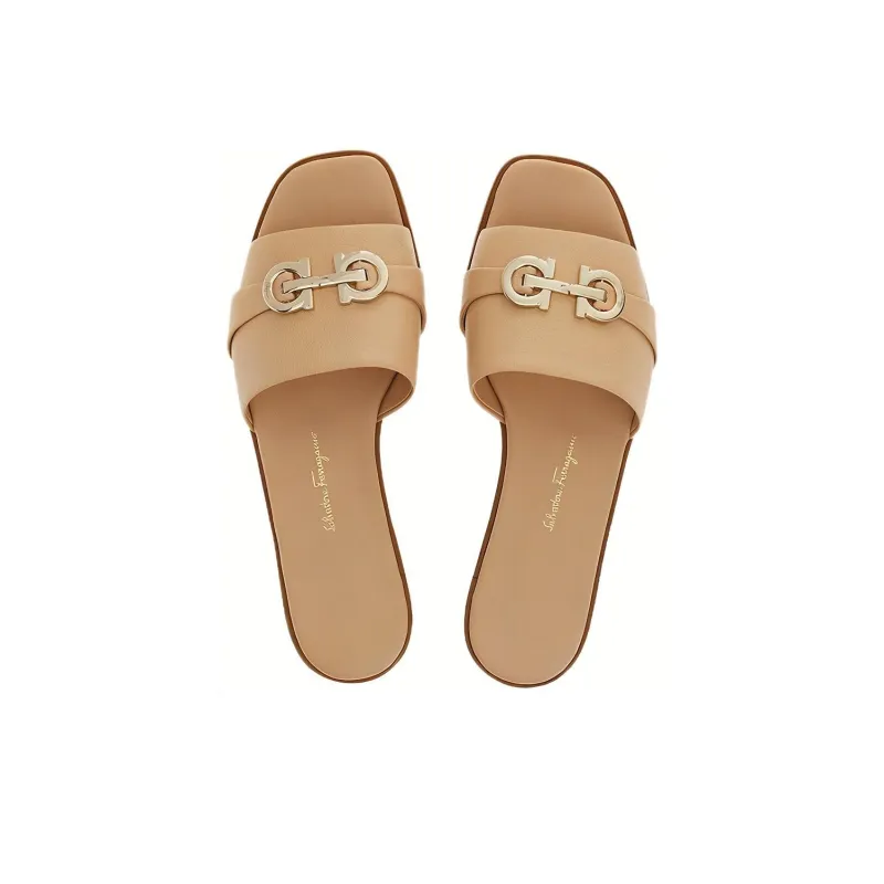 FERRAGAMO GANCINI Odor Resistant Slide Slippers Women's Beige-2