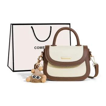 COMELY Cow Leather With Synthetic Leather Handbag, Crossbody Bag Regular Women's Ecru & Coffee