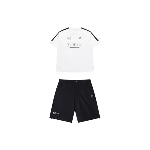 FILA FUSION Casual Sportswear Unisex Set Standard White T-Shirts+Jet Black Shorts