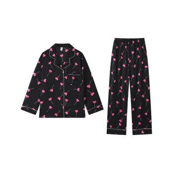 Kosrood Pajama Set Women's Black Mystery Peach Core