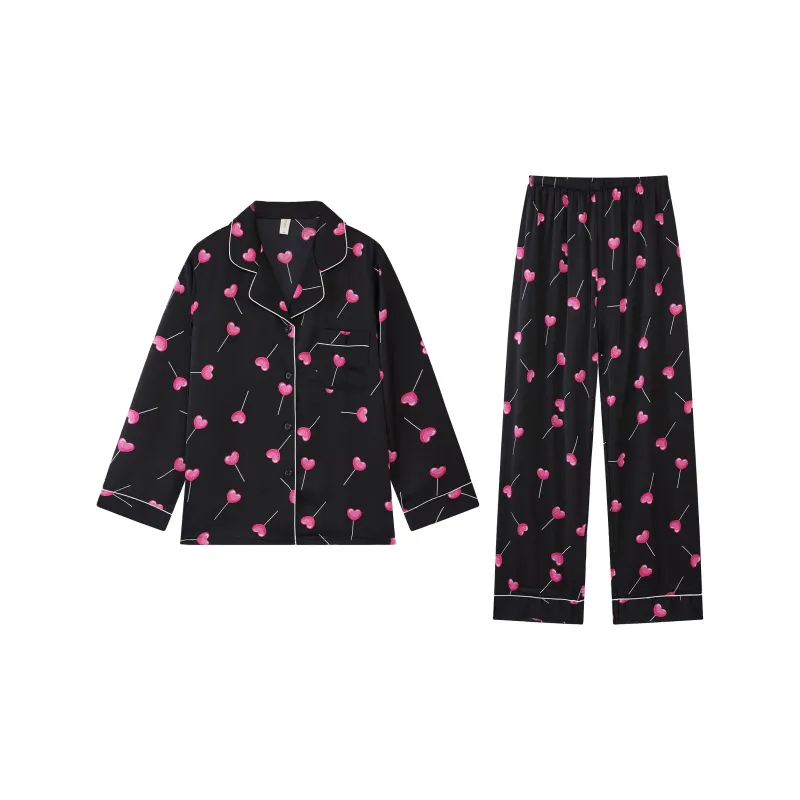 Kosrood Pajama Set Women's Black Riddle Peach Kernel-0