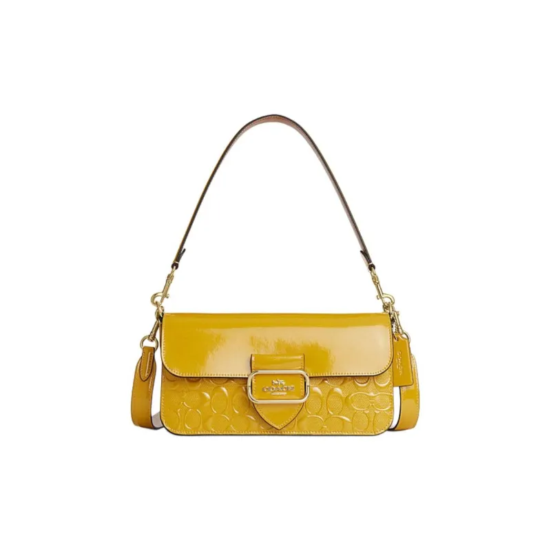COACH Morgan Cow Split Leather Shoulder Bag Large Size Women's Gold-0