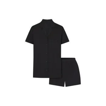 SKIMS SLEEP SHORT SLEEVE BUTTON UP SET Pajama Set Women's ONYX/Onyx