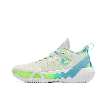 QIAODAN Cushioned Slip Resistant Low Top Basketball Shoes Men's White Green Blue