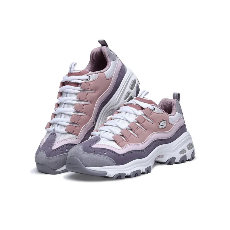 Skechers DLITES Durable Breathable Low Top Casual Shoes Women's Pink Gray White-3