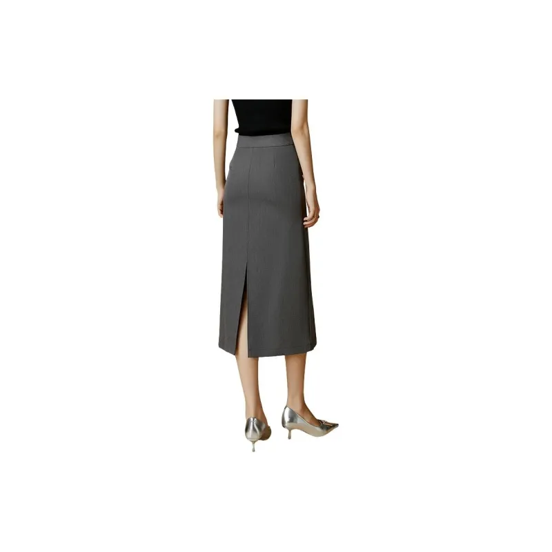 Late White Casual Long Skirts Women's Gray-1