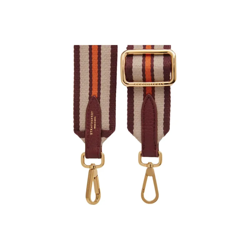 Strathberry Fabric Bag Straps Women's Maroon With Jam Color And Oat Stripes-1