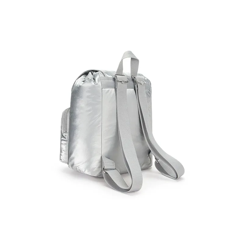 Kipling Polyamide Students Backpack Small Size Unisex Glamorous Style Sparkling Silver-1