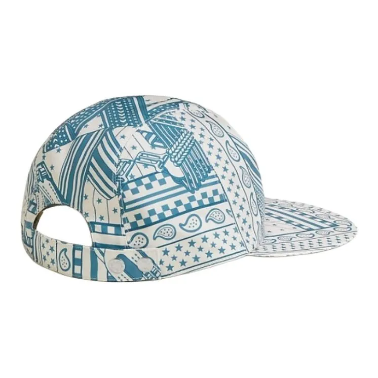 HERMES Silk Baseball Caps Women's Blue/Pink-1