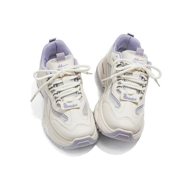 Warrior Low Top Chunky Sneakers Women's Beige Grey Purple-1