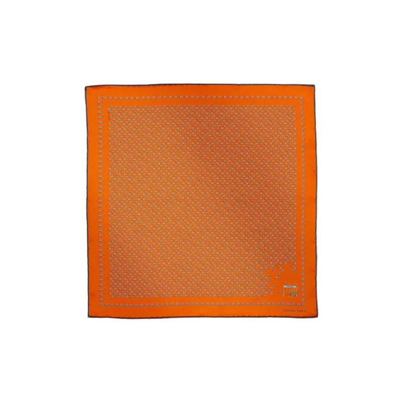 HERMES Silk Scarves Men's Orange/Green Turquoise/Gray-0