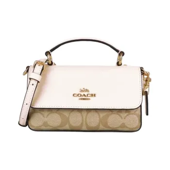 COACH Cow Leather Handbag Shoulder Bag Crossbody Bag Small Size Women's Khaki & Chalk White