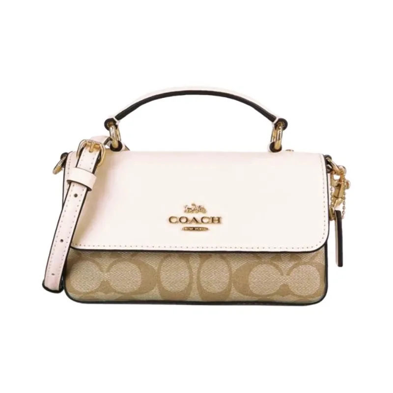 COACH Cow Leather Handbag Shoulder Bag Crossbody Bag Small Size Women's Khaki & Chalk White-0