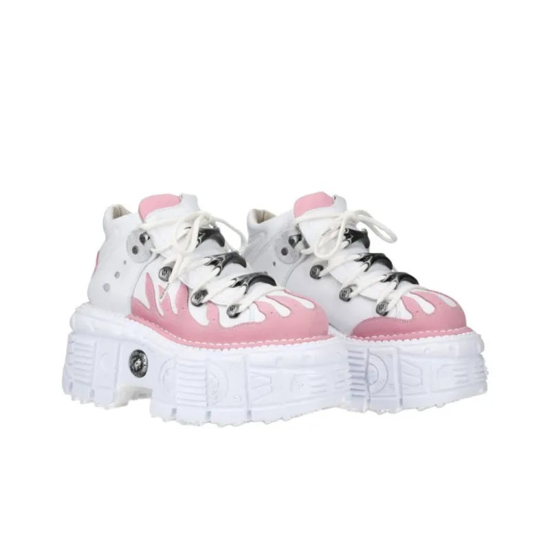 NEW ROCK Mid-Top Casual Shoes Unisex White Pink-4