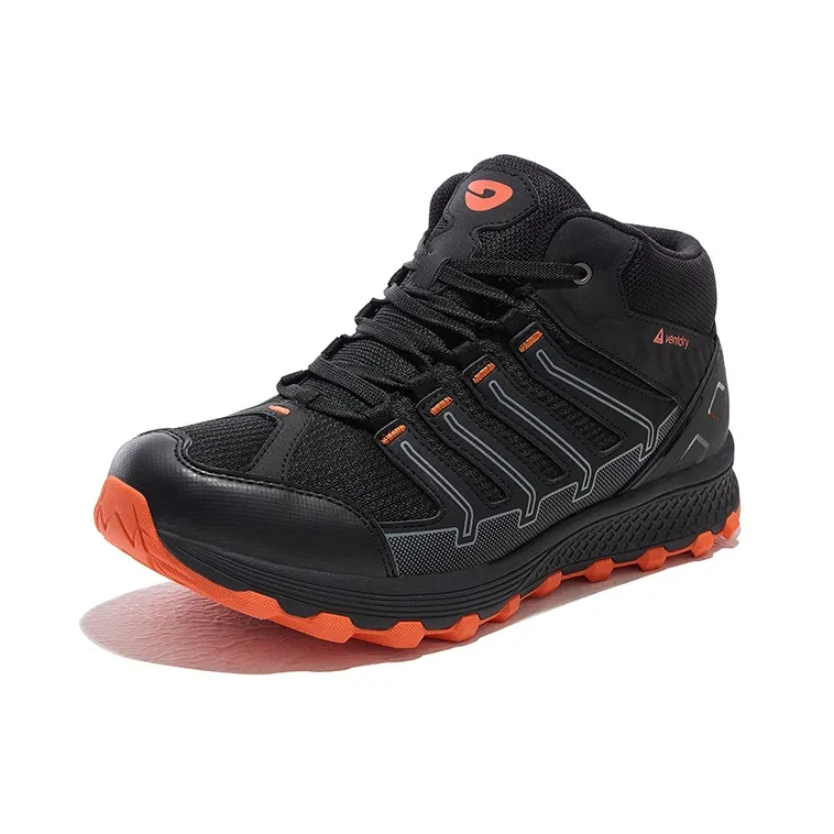 HOT POTATO Cushioned Anti Slip Wear Resistant Breathable Lightweight Mid Top Hiking Shoes Unisex Black Orange-1