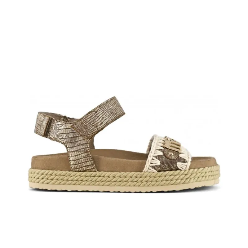 MOU Strap Sandals Women's Lizard Gold-1