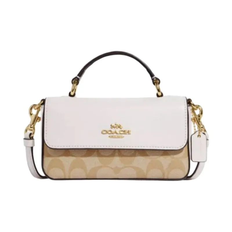 COACH Cow Leather Handbag Shoulder Bag Crossbody Bag Small Size Women's Khaki & Chalk White-1