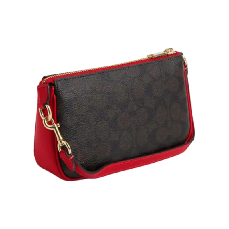 COACH Nolita PVC With Skin One Shoulder Handbags Small Size Women's Dark Brown & Red-1