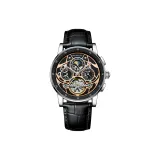 Silver Case Black Dial Black Leather Strap Style