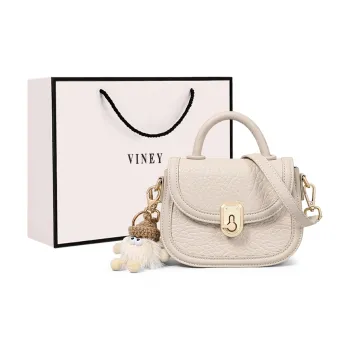 VINEY Cow Leather Shoulder Bag Crossbody Bag Saddle Bag Handbag Regular Women's Ecru/Black