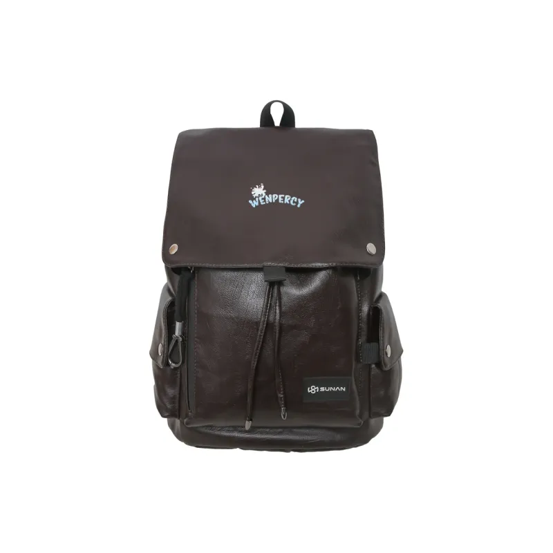 Wenpercy PU Backpack Regular Unisex Caramel/White/Black/Dark Brown-7