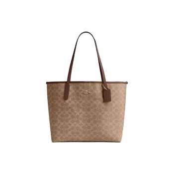 COACH City PVC With Leather Tote Bag, Shopping Bag, Shoulder Bag, Handbag Large Size Women's Light Umber & Brown