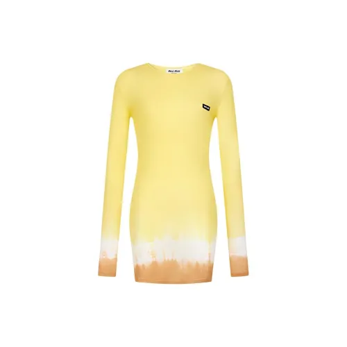 MIU MIU SS24 Long-Sleeved Dresses Women's Yellow