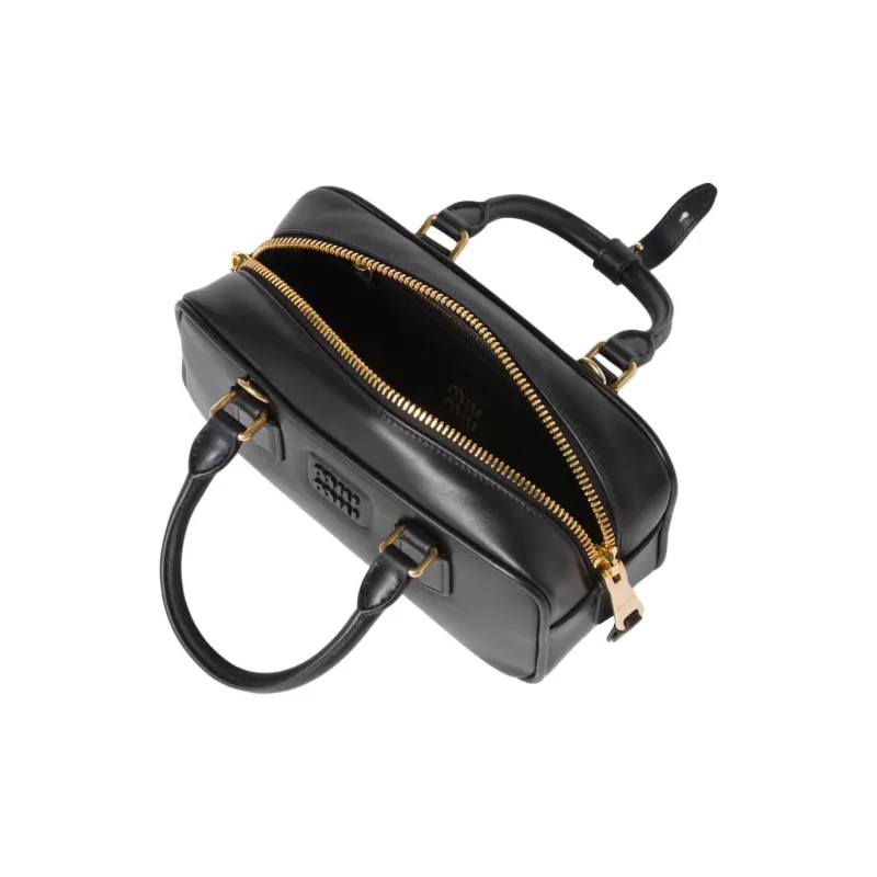 MIU MIU Arcadie Series Leather Handbag Women's Black-3