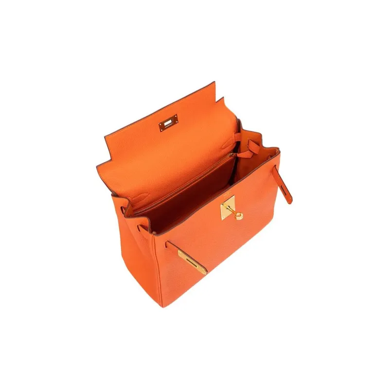 HERMES Kelly Togo Calfskin Kelly Bag Handbags Regular Women's 9J Feu Flame Orange-4