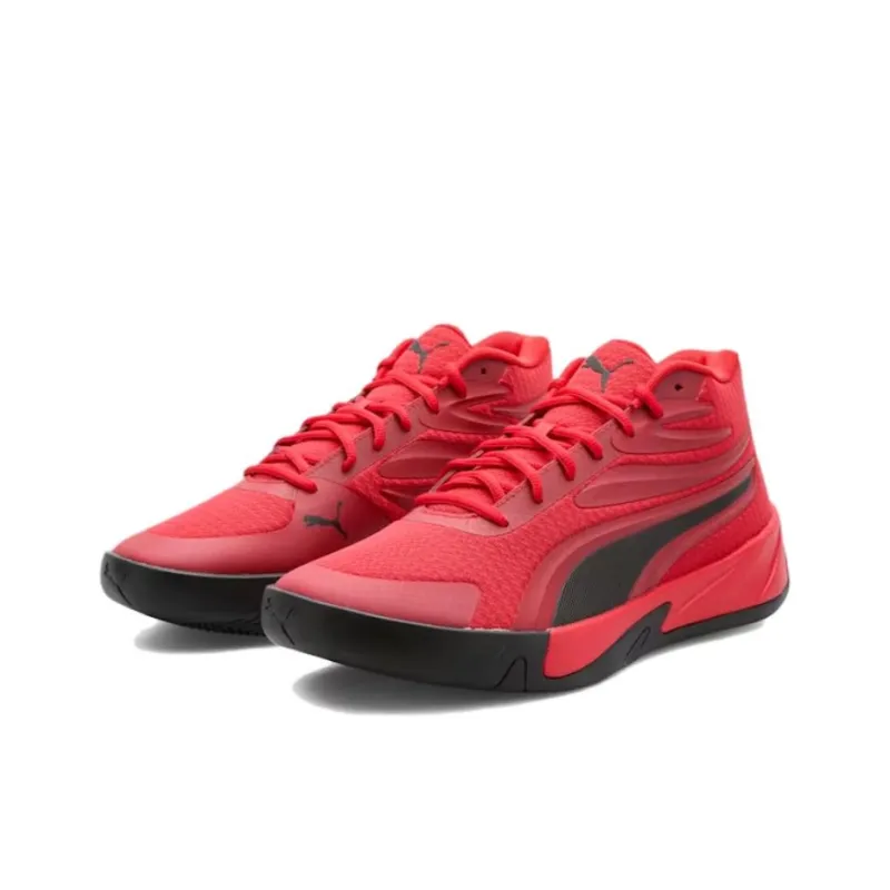 PUMA Court Anti Slip Wear Resistant Mid Top Basketball Shoes Unisex Red-2